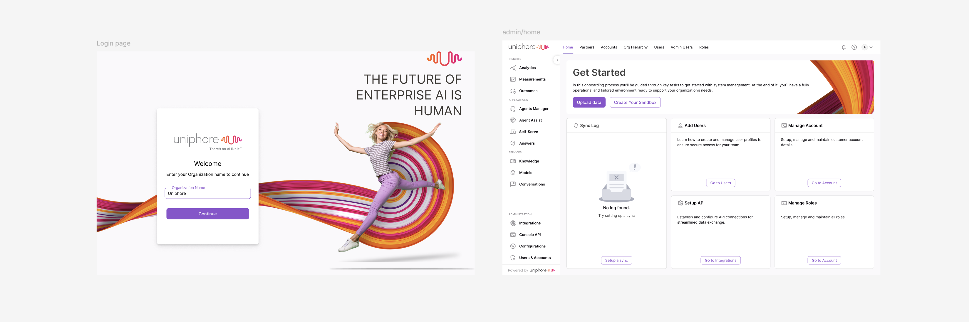 Unified login experience and admin onboarding dashboard