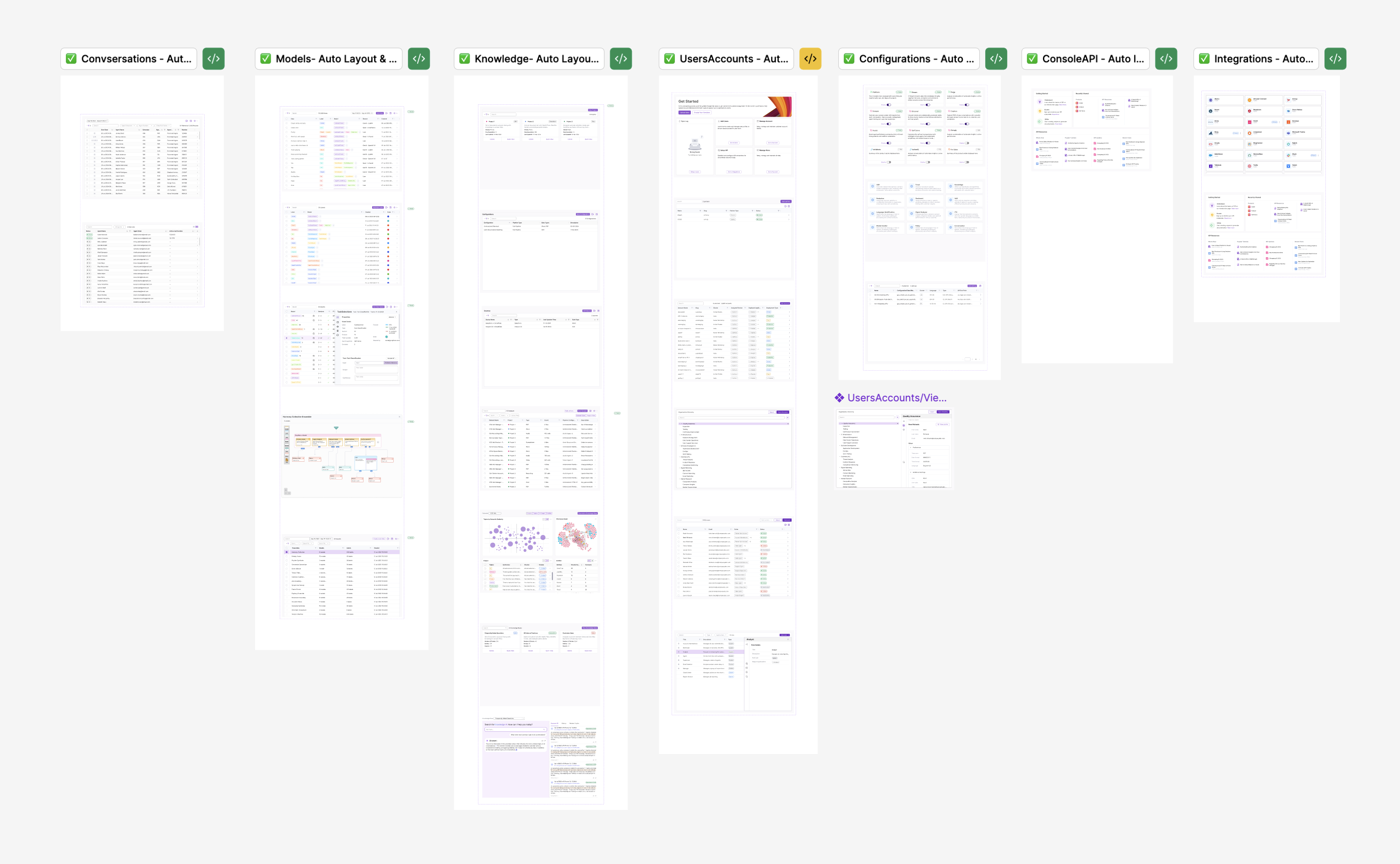 Final platform screens for Services and Administration pillars